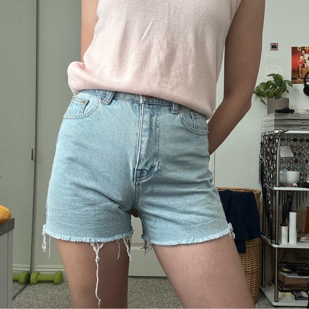 Light wash denim mom shorts